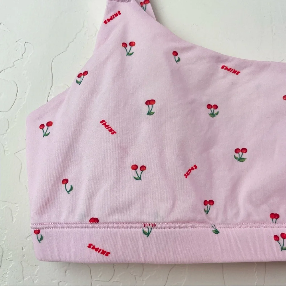 SKIMS Fits Everybody Scoop Pink Cherry Print Bralette - Picture 6 of 16